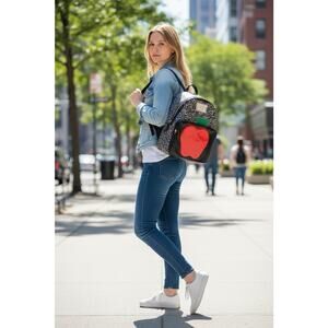 RARE Betsy Johnson Apple Backpack Marble Notebook Print School Teacher Purse Bag